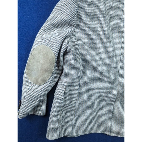 Tweed Speckled 42R Brown Blue/Grey Sport Coat w/ Elbow Patch VTG Leather Button - Picture 15 of 15